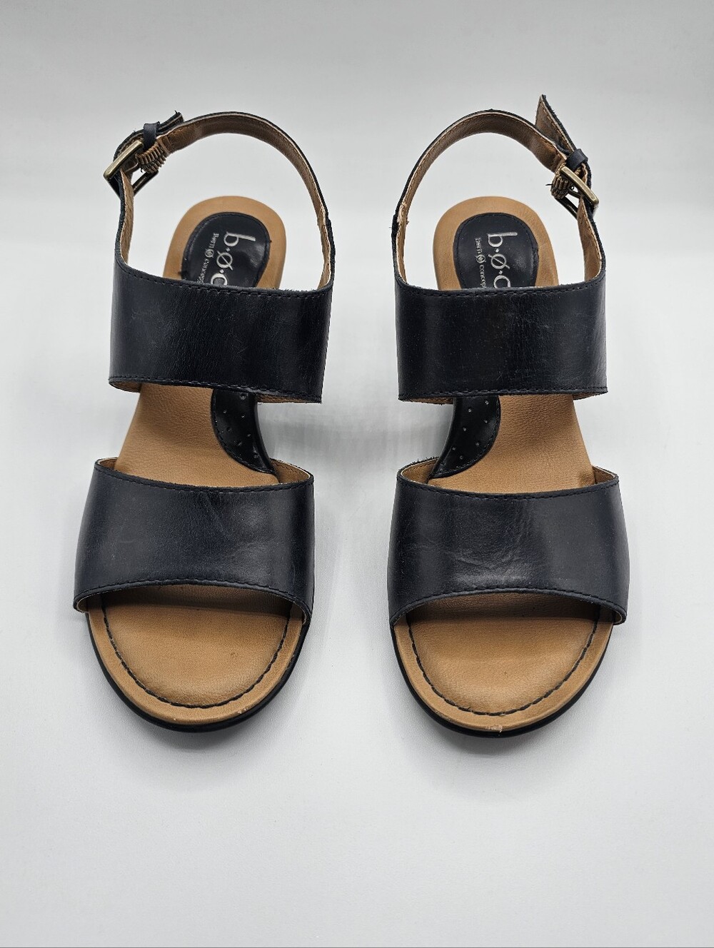 b.o.c. Emmeline Black Leather Double-Strap Slingback Sandals